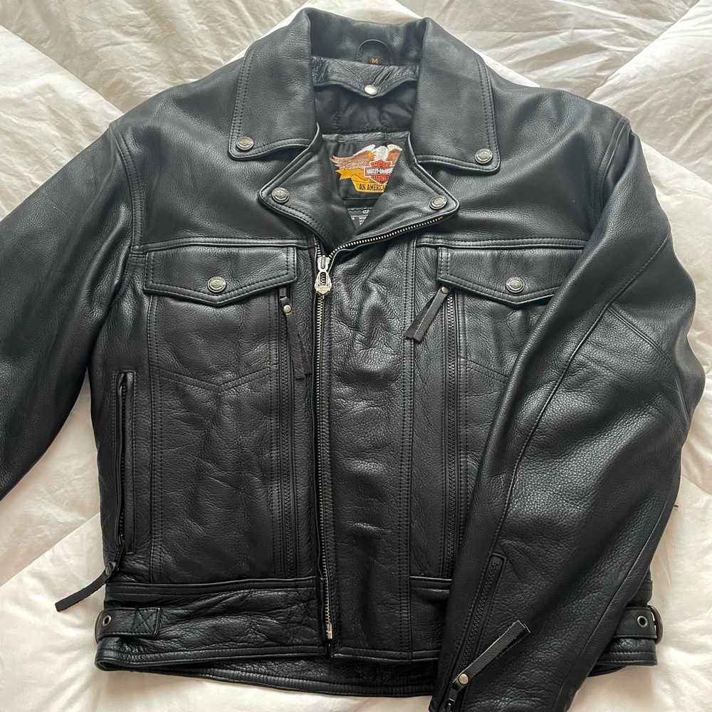 Harley Davidson Men's Blue & Black Leather Biker Jacket main image 1